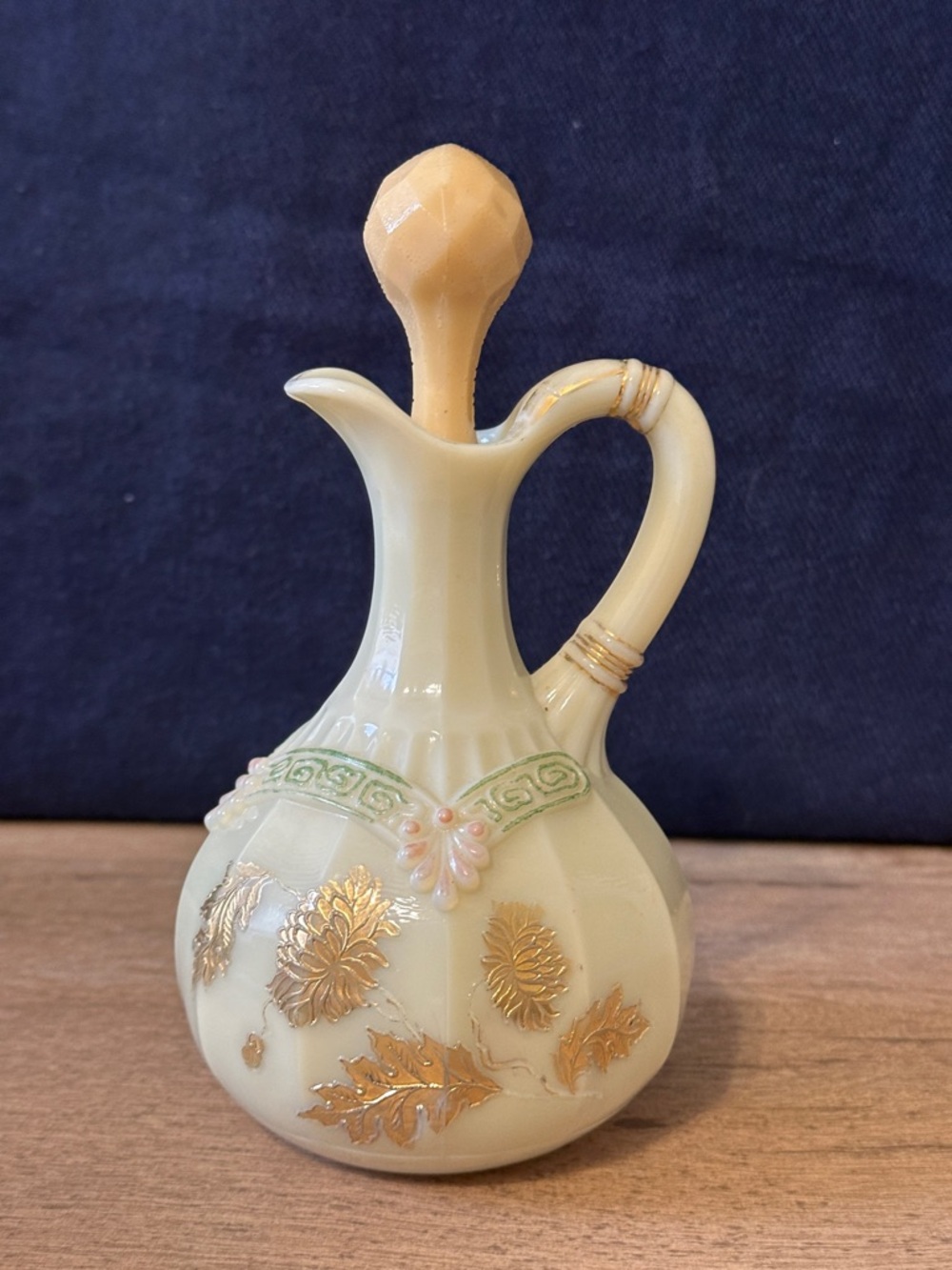 Chrysanthemum sprig, custard glass cruet